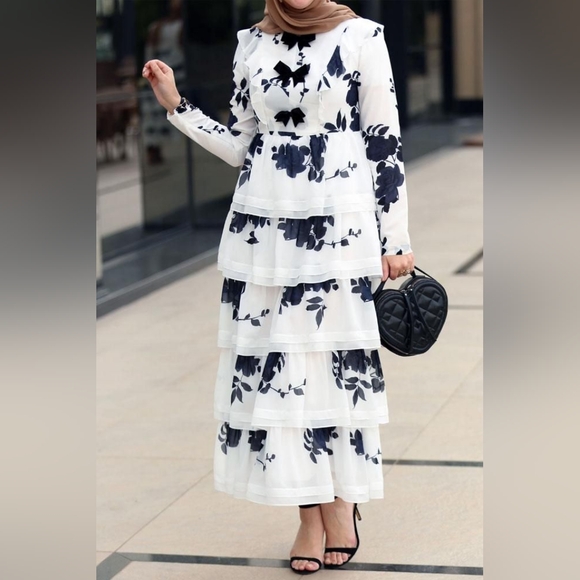 annah hariri Modest Floral Formal Maxi Dress W Ablution Friendly Sleeves NWT - Picture 4 of 13